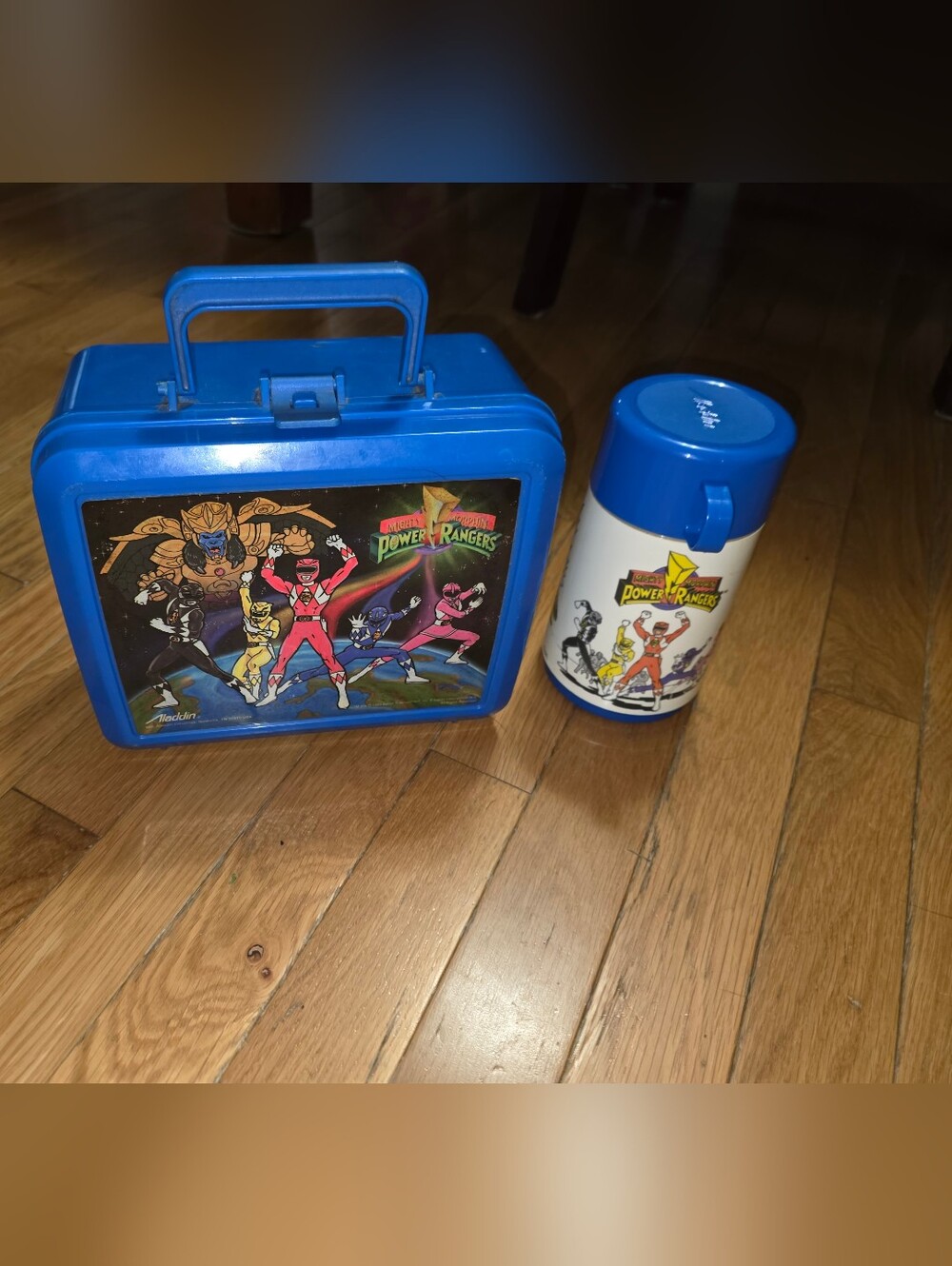 2pc VINTAGE 1993-94 POWER RANGERS Blue Power Ranger Kids Lunchbox & Thermos Set
